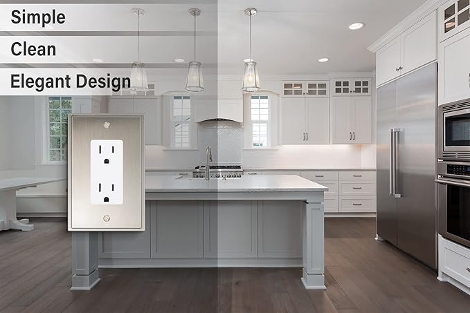 Henne Bery Soft Modern Decorative Wall Plate Switch Plate Outlet Cover (Single Decorator 2PK, Satin Nickel)