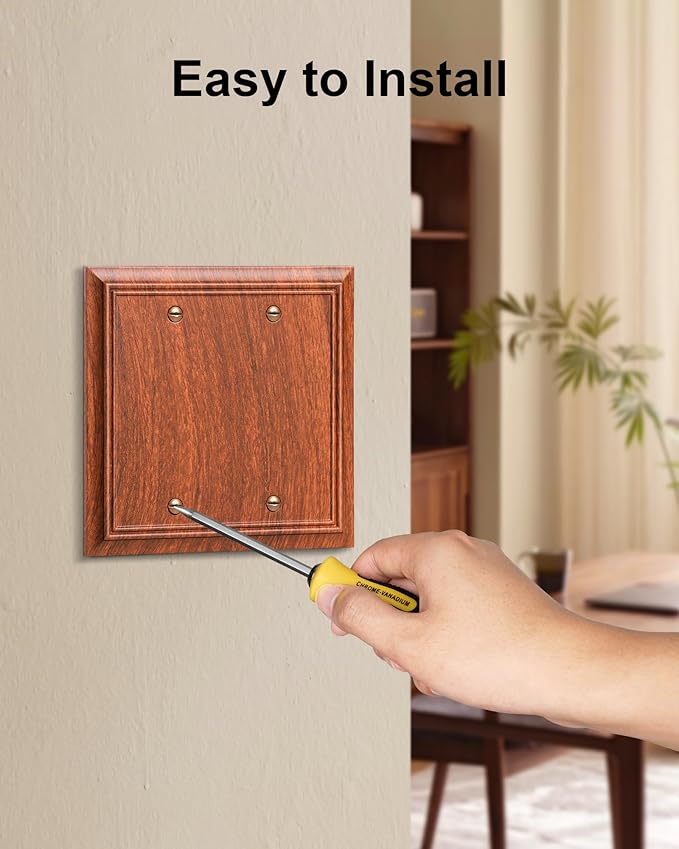 2-Pack Double Blank Wall Plate, Durable Natural Bamboo Fiber Wall Plate Cover,Wood Grain 1 Gang Wall Plate for Unused Outlets/Switches