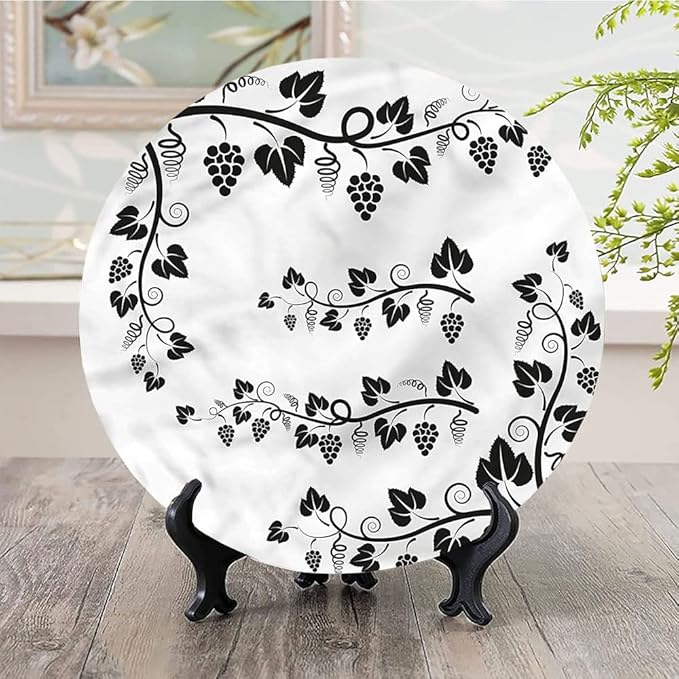 Ceramic Plates, Vine Decorative Ceramic Plates, Grapes with Twigs Swirl Botany, 10 Inch, for Dining, Parties, Wedding, Multicolor