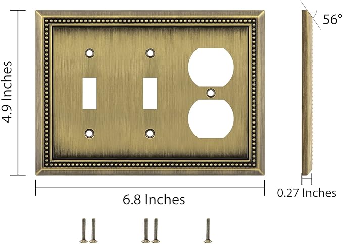 Henne Bery Sunken Pearls Heavy Duty Decorative Wall Plate Switch Plate Outlet Cover (Double Toggle/Single Duplex, Antique Brass)