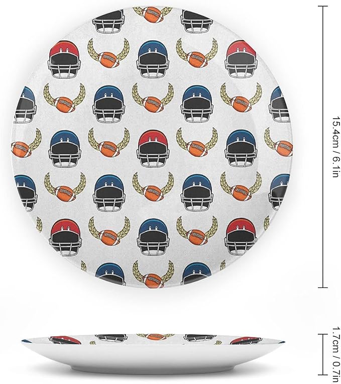 Ceramic Display Plate, American Football Ceramic Hanging Decorative Plate, Rugby Championship Professional League Fun Game, 6 Inch, Household Custom Ceramic Plate, Multicolor
