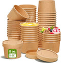 DI QIU REN 8oz Paper Soup Container Cup with Vented Lids, Disposable Paper Food Container Kraft Dessert Bowl Soup Bowls, Microwavable and Freezer Safe for Hot Soup, Ice Cream (50 Pcs - Kraft, 8 oz)