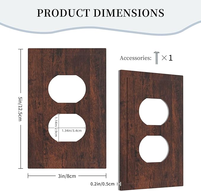 Outlet Covers Brown Red Rustic Wood Grain Retro Farmhouse 1 Gang Duplex Light Switch Cover Plate Decorative Wall Plates Electrical Switchplate Receptacle for Farmhouse Cabin Decor（2 Pack）