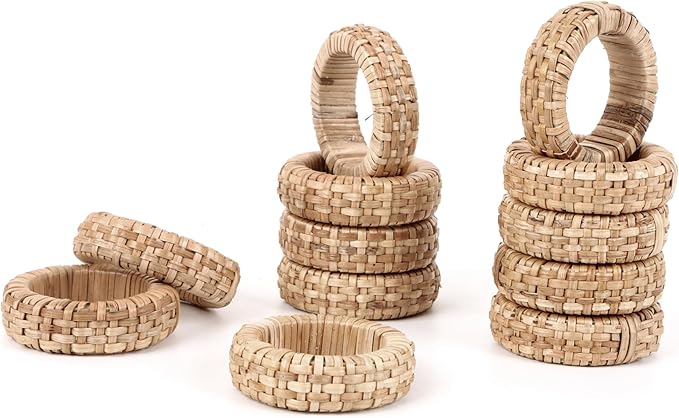 ALPHA Living HOME Decorative Napkin Rings Set of 12 - Handmade Rattan Napkin Holders - Cane Serviette Rings for Table Decor - Bulk Pack for Parties, Weddings, Dinners, Family Gatherings (Natural)