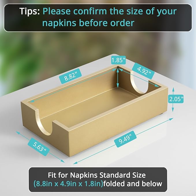 Gold Napkin Holder for Bathroom, Wooden Guest Towel Holder Tray for Bathroom, Disposable Paper Hand Towel Holder for Bathroom Accessories, Dinner Napkin Holder for Kitchen Table Party