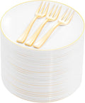 Festiva 200Pcs Gold Dessert Plates 6.3" with Forks 5"- Small Disposable Dessert/Cake/Appetizer Plates Plates- serve 100 guests include 100Plates 100Forks for Wedding & Easter Party &Valentine's Day