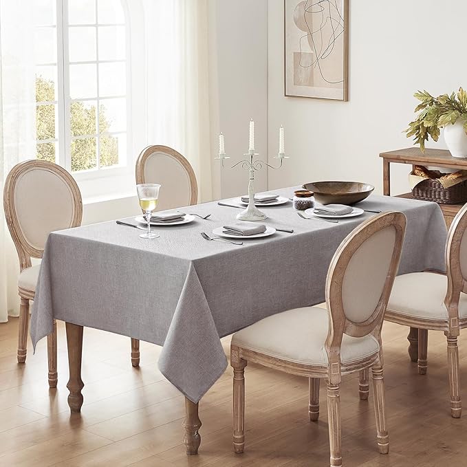 Softalker Outdoor Tablecloth 84x60 Inch Rectangle Grey Table Cloths Linen Textured Stain and Wrinkle Resistant Modern Decorative Dining Table Cover for Spring, Summer, Tea Party, Birthday, Pinic