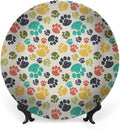 Decorative Plates, Dog Lover Print Ornament, Cute Hand Drawn Paw Print Doodles, 8 Inch, Kitchen Wall Decor, Multicolor