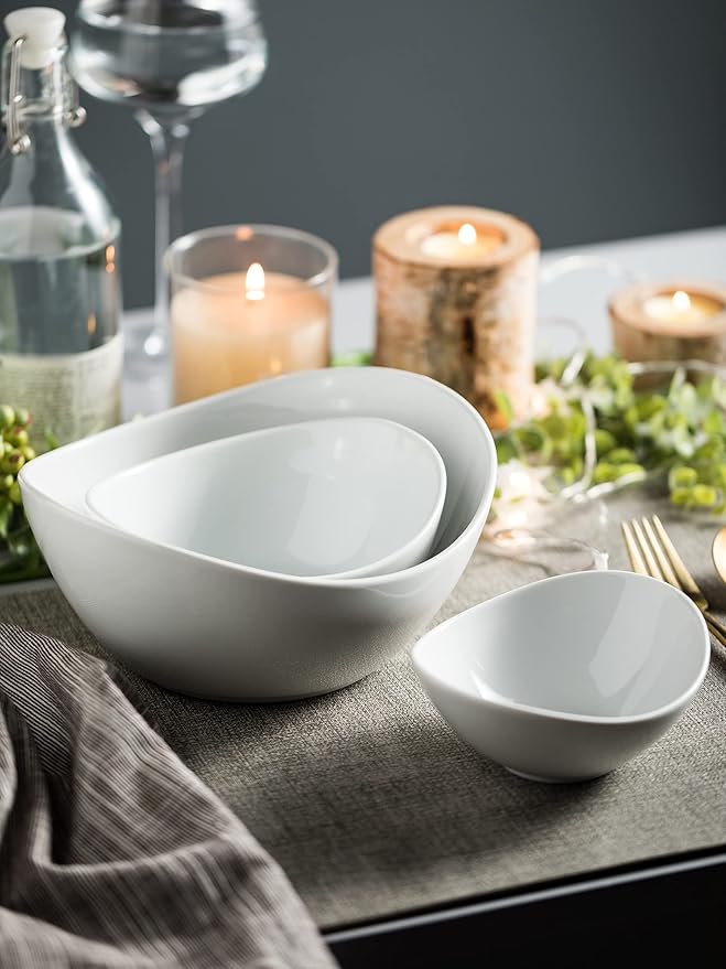 3 Tier Serving Bowls with Stand, Chips and Dip Serving Dishes Set for Entertaining Party, Ceramic Fruit Bowl for Salad Soup Snacks, Microwave & Dishwasher Safe