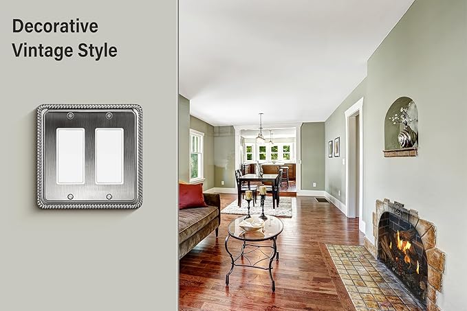 Henne Bery Rope Edge Decorative Wall Plate Switch Plate Outlet Cover, Aged Bronze (Double Decorator, Heirloom Silver)