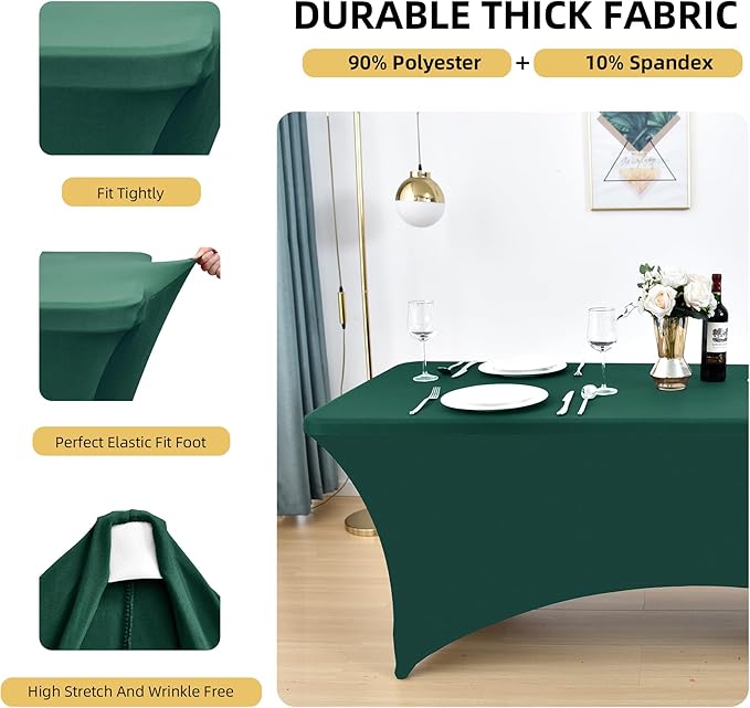 2-Pack 6ft Spandex Table Covers for Rectangle Standard Folding Tables - Wrinkle Resistant Stretch Tablecloths - Ultimate Fitted Table Protector for Parties, Trade Shows, Banquet