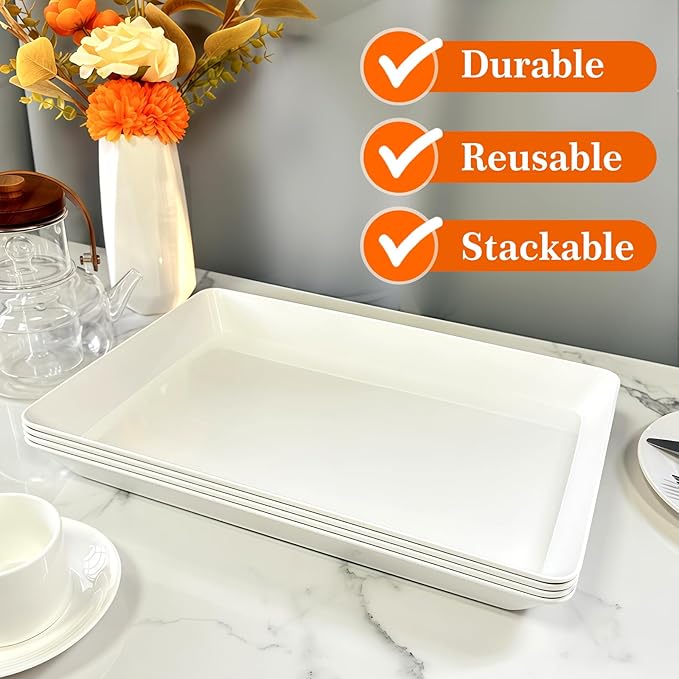 Serving Tray Platter, 17.5'' x 11.5'' x 1.6'', 5 Pcs Food Tray for Veggie Fruit Snack Dessert Cookie Cheese, Food Trays for Party Supplies Display, Large Platters for Serving Food, BPA Free