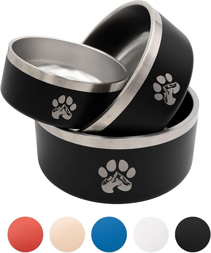 Stainless Steel Dog Bowl for Small-Large Dogs | Double Wall Insulated, Non-Slip Base Heavy Duty Water and Food Bowls for Dogs & Cats | Pet Safe BPA Free & Dishwasher Safe | 64 Oz - Black