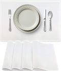 Premium European Cloth Table Linen Placemats - 56% Cotton 44% Linen Fabric, Jacquard Woven Design - For All Occasions or Daily Use - Machine Washable - Carlo Lamperti Italy - White, 20"x14" (Set of 4)