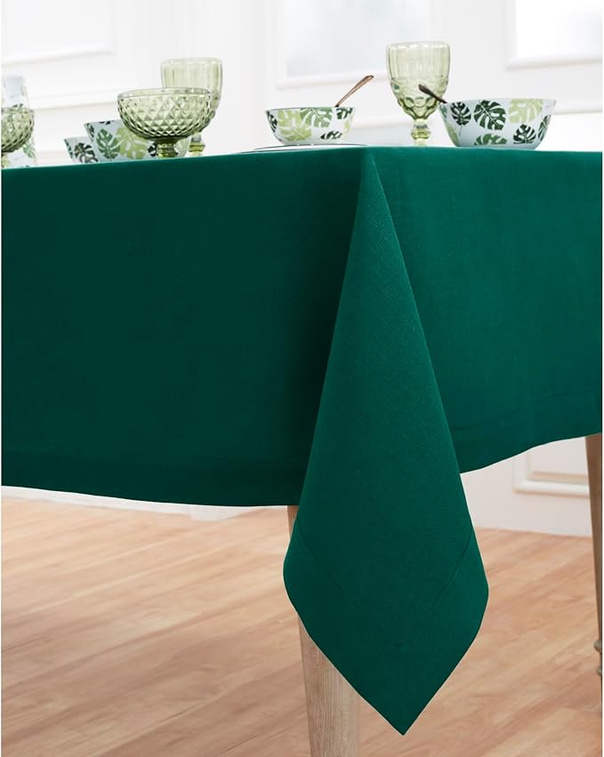 Solino Home Linen Tablecloth for Rectangle Tables 60 x 120 Inch - 100% Pure Linen Rainforest Green Table Cloth - Fete, Machine Washable Cloth Tablecloth for Winter, St Patricks Day