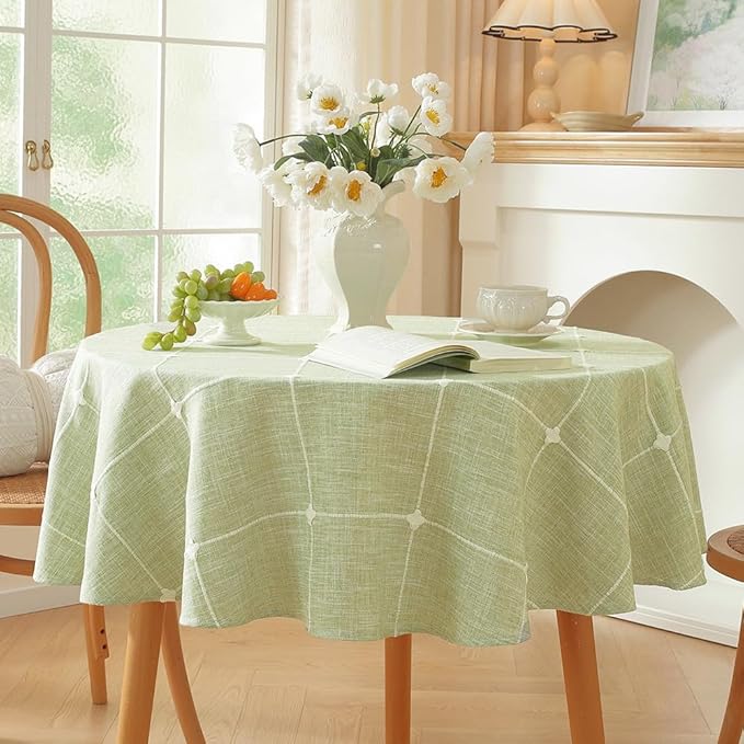 Zobesta Linen 70 Inch Round Table Cloth Green Plaid, Cotton Green Linen Green Tablecloth Round Boho Tablecloth for Outdoor, Party, Holiday, Picnic, Dining