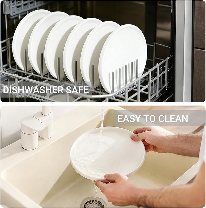 GZG Classic Series - Plates and Bowls Set for 6, 18 Piece Stoneware Dinnerware Sets, Microwave and Dishwasher Safe Lead-Free Handcrafted Ceramic Dishes Set - Ivory White