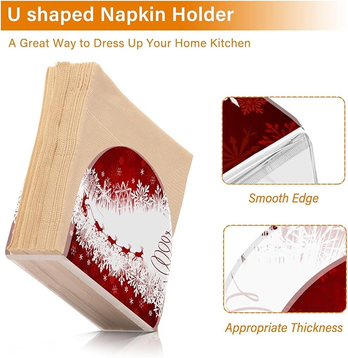 Napkin Holder Red Christmas Crystal Clear Acrylic Napkin Holders,Deer Paper Napkin Holder Dining Table Dispenser for Kitchen Restaurant Home Decor Bar Accessories