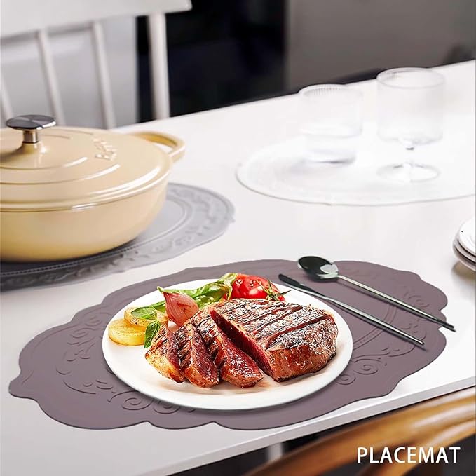 Silicone Placemats Set of 2, Oval Placemats,Heat Resistant Non-Slip Table Mat, Waterproof Silicone Placemat for Kids Large, Easy to Clean Dining Table Placemats by Siliconty(2, Cameo Brown)