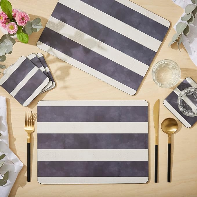 Pimpernel Mono Stripe Placemats, Set of 4 – (15.7" x 11.7") Decorative Dining Mats, Rectangular Cork-Backed Boards with Lacquer Finish, Heat & Stain Resistant Protective Tableware