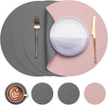 Myir JUN Round Placemats Set of 4 Faux Leather Place Mats and Coasters 15 inch Round Table Mats Dual Sided Non-Slip Stain Resistant Placemats (Gray & Pink, Set of 4)