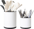 Kitchen Utensil Holder Extra Large Rotating For Counter Organizer Stainless Steel Storage Cooking Silverware Caddy 3 Compartment Flatware Spoon Spatula Tool Cutlery Container(2 Set White)