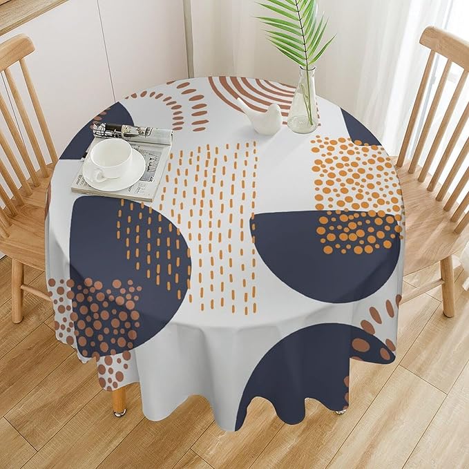 Abstract Modern Art Mid Century Round Tablecloth, Mid Century Rustic Boho Art Pattern Tablecloth for Home Party Dining Room Kitchen Decor 60Inch(152cm)