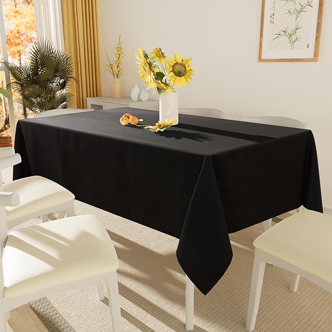 Smiry Rectangle Table Cloth, Waterproof Anti-Scratch Polyester Tablecloth, Decorative Washable Fabric Table Cover for Dining, Buffet, Parties and Outdoor, 60x120, Black