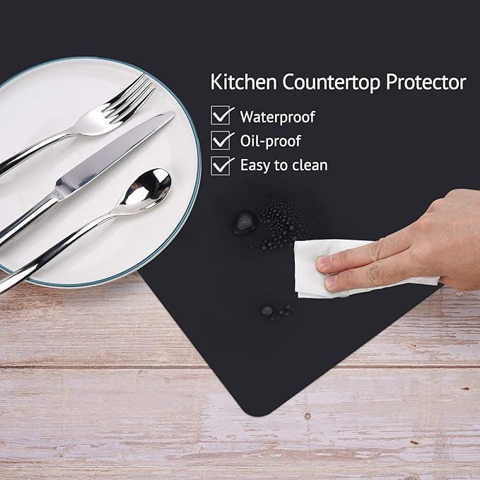 Gartful Silicone Mats for Kitchen Counter, Thicker 0.06", 25 x 17 inches Multipurpose Table Mat, Silicone Pad Desk Work Mat, Nonstick Nonskid Heat-Resistant Pad, Placemat, Black