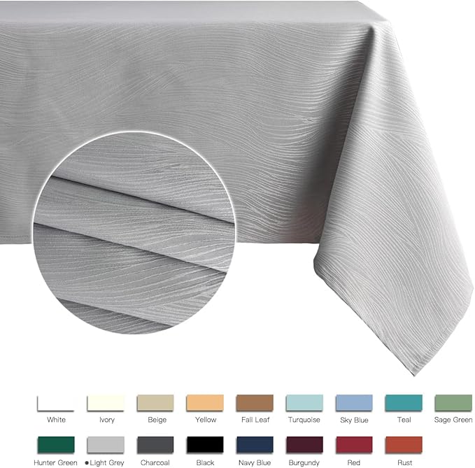 maxmill Jacquard Tablecloth Swirl Design Spillproof Wrinkle Free Heavy Weight Soft Table Cloth Decorative Fabric Table Cover for Outdoor and Indoor Use Square 70 x 70 Inch Light Gray