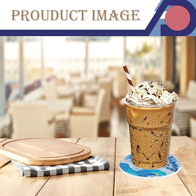 4-Piece Round Absorbent Ceramic Coaster Set with Cork Base – Durable Drink Coasters for Mugs, Cups, and Tabletop Protection (Azulejos)
