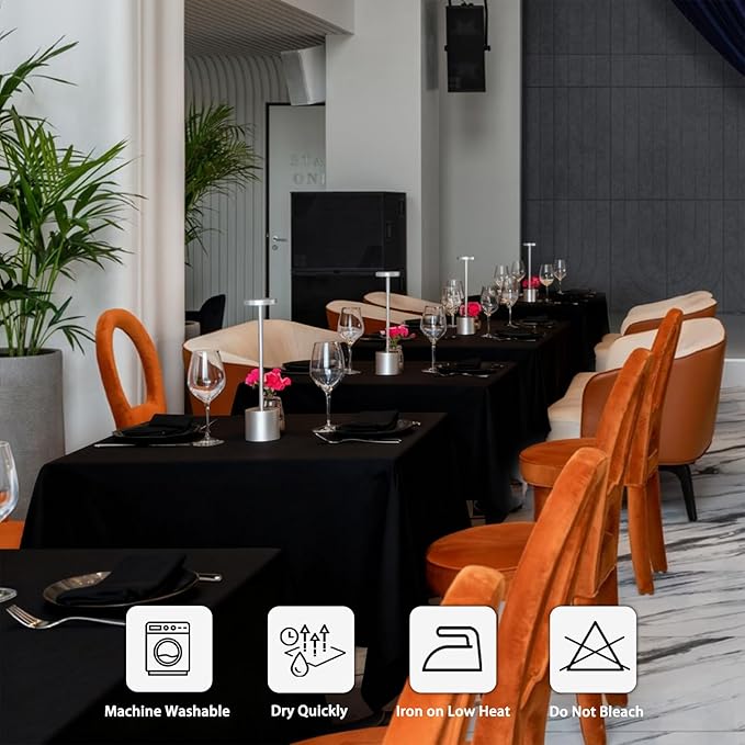 8 Pack Black Tablecloths 60 x 60 Inch Square Tablecloth, Wrinkle Resistant Black Table Cloth Washable Polyester Fabric for Party Wedding Banquet