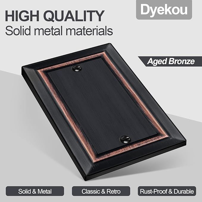 Metal Wall Plate for Electrical Outlets, Decorative Aged Bronze Switch Plates Outlet Cover, Light Switch Cover Plate, 1-Gang Wall Plates (Single blank, 4 Pack)