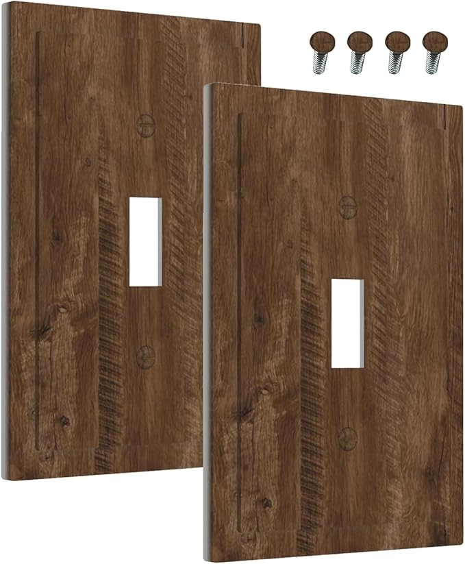 Decorative Light Switch Cover Brown Rustic Wood Grain Farmhouse 1 Gang Wall Plate Cover Single Toggle Outlet Covers Switchplate Electrical Faceplate for Cabin Bedroom Decor（2 Pack）