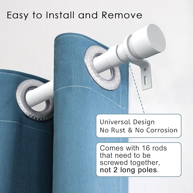 Curtain Rods for Windows 16 to 240 Inches Adjustable Length 1 Inch Diameter Window Curtain Rod with Aluminium End Cap, White
