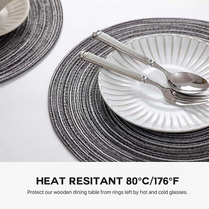 Round Placemats Set of 8 Woven Placemats Washable Braided Table Mats for Dining Table Heat Resistant Non-Slip Circle Place Mats(Mixed Gray)