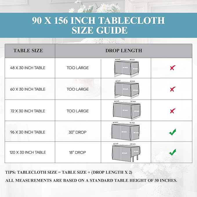 VidaFete Table Cloth 10 Pack 90 * 156inch Rectangle Tablecloth Polyester, Stain Wrinkle Resistant Polyester Dining Table Cover for Kitchen Dinning Party Wedding Rectangular Tabletop Decoration(White)