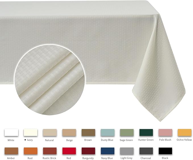 maxmill Square Jacquard Tablecloth Waterproof Spillproof Wrinkle Resistant Soft Weaved Design Table Cloth for Dinner and Party Washable Fabric Cover, Indoor and Outdoor Use, 60 x 60 Inch, Ivory