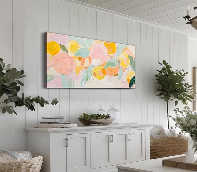 ADJUVANT Wall Art Impressionist Colorful Floral 60"L x 30"W, Bright Blooms With Pastel Leaves Canvas Painting Lively Petals Artwork Prints Floral Wall Decor for Living Room Bedroom Dining Room Home Office
