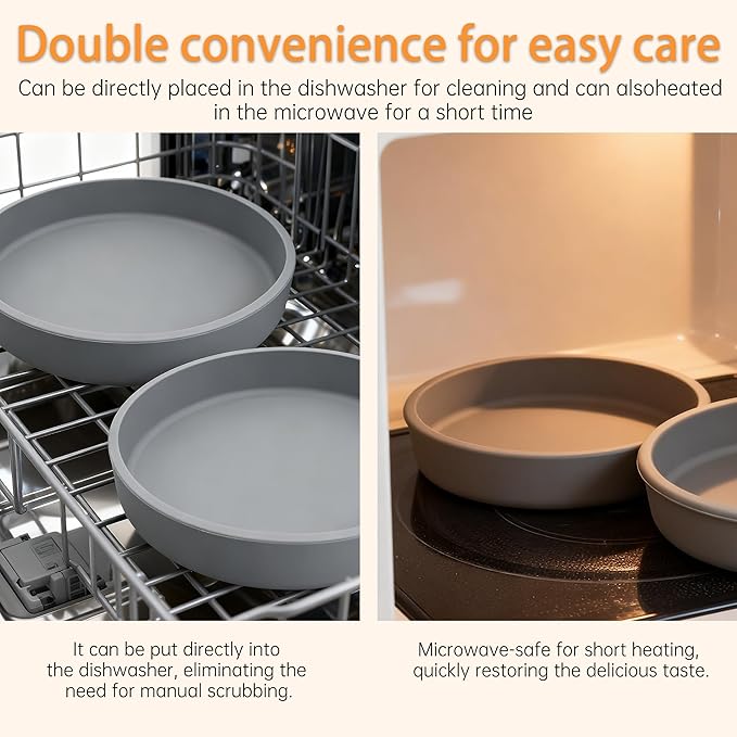 Silicone Cat Bowl Shallow Non-Slip Cat Dishes Set of 2 Relief Whisker Fatigue Small Pet Dog Bowls for Dry & Wet Food (Round Grey)