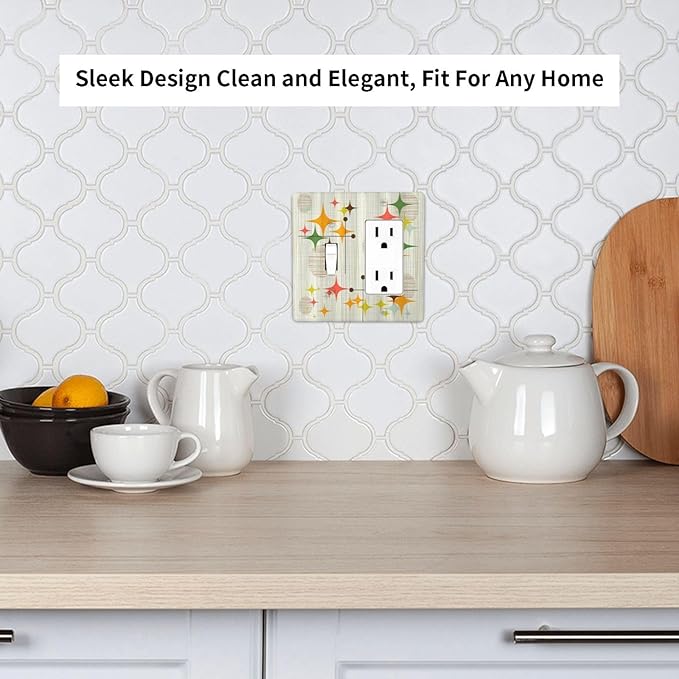 Light Switch Cover Mid Century Modern Retro Stars 2 Gang Toggle Rocker Combo Socket Cover Wall Plates Decorative Switch Plates and Outlet Covers for Bathroom Bedroom Decor