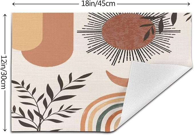 Mid Century Abstract Boho Placemats Orange Vintage Aesthetic Nature Leaf Sun Modern Washable Place Mats 12x18Inch for Dining Kitchen Farmhouse Decor 6 PCS