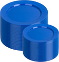 I00000 200 Pcs Plastic Plates, Plates Disposable Blue Party Plates Include 100 Blue Dinner Plate 10’’ and 100 Plastic Dessert Plate 7’’ Perfect for Wedding, Party