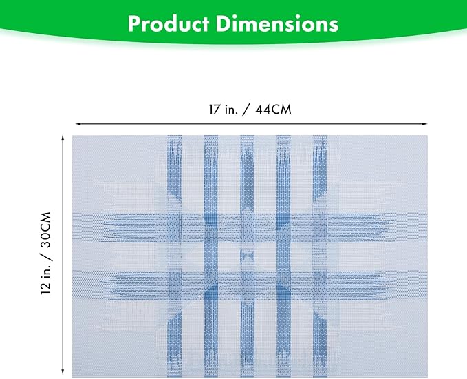 Winknowl Placemats Set of 6, Heat Resistant Stain Resistant Woven Vinyl Insulation Place mats, Durable Washable Elegant Table Mats for Kitchen Dining Table Decor (Geometric Blue)