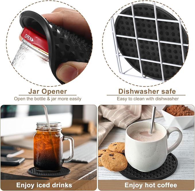 Eccliy 48 Pack Silicone Coasters for Drinks Nonslip Silicone Drink Coasters Cold Hot Heat Resistant for Table Tabletop Coffee Bar (Black)