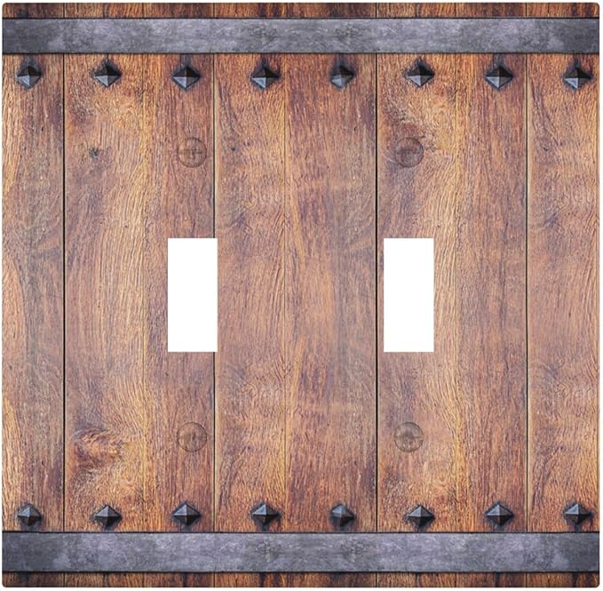 Decorative Light Switch Cover Rustic Farmhouse Barn Door Vintage Wood 2 Gang Wall Plate Double Toggle Switch Plate Receptacle Electrical Outlet Cover Switchplate for Bathroom Cabin（2 Pack）