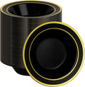BESTSTAR 200 Pack Black Disposable Bowls with Gold Rim, 12oz Black Plastic Soup Bowls for Party, Wedding, Holiday,And Halloween