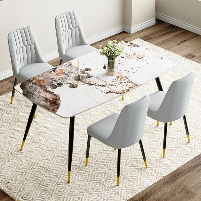 5 Piece Dining Table Set, 4 Chair Dining Table Set, Sintered Stone Kitchen Table Top and Modern Chairs Set of 4 for Kitchen Dining Room