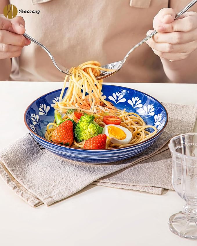 Yeacccng Pasta Bowls Set of 6, 35 Oz Ceramic Large Salad Bowl, 8.5 Inch Colorful Serving Bowls for Kitchen, Dishwasher & Microwave Safe, Scratch-Resistant, Lead-Free (Brown*6)