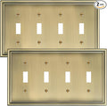 2-Pack Quad Toggle Light Switch Cover Plate, Durable Zinc Alloy Decorative Switch Plate Covers, Antique Brass 4 Gang Wall Plate for Toggle Light Switch and Rotary Dimmer Switch